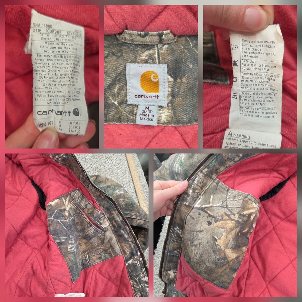 Carhartt Camo 101216 977 Realtree Pink Lined Women's Hooded Jacket Size Medium - Picture 4 of 6